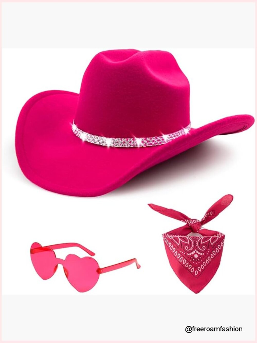 Rhinestone Cowboy Hat Set With Bandana & Heart Sunglasses